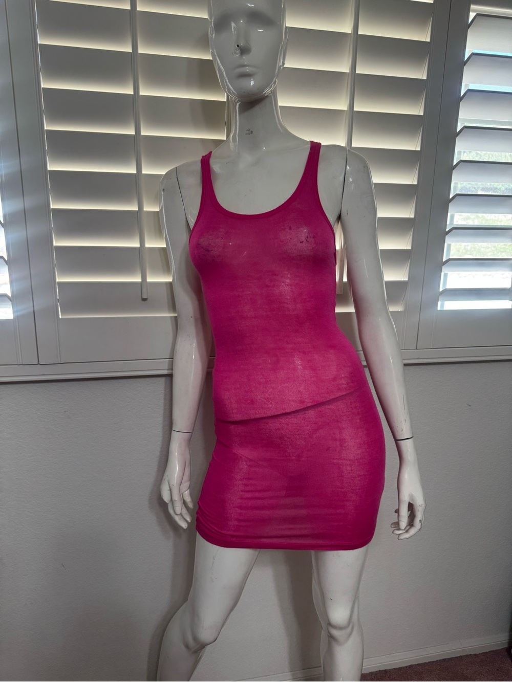 Small hot pink long tank top y2k shirt emo MySpace blouse tee dress punk festiva